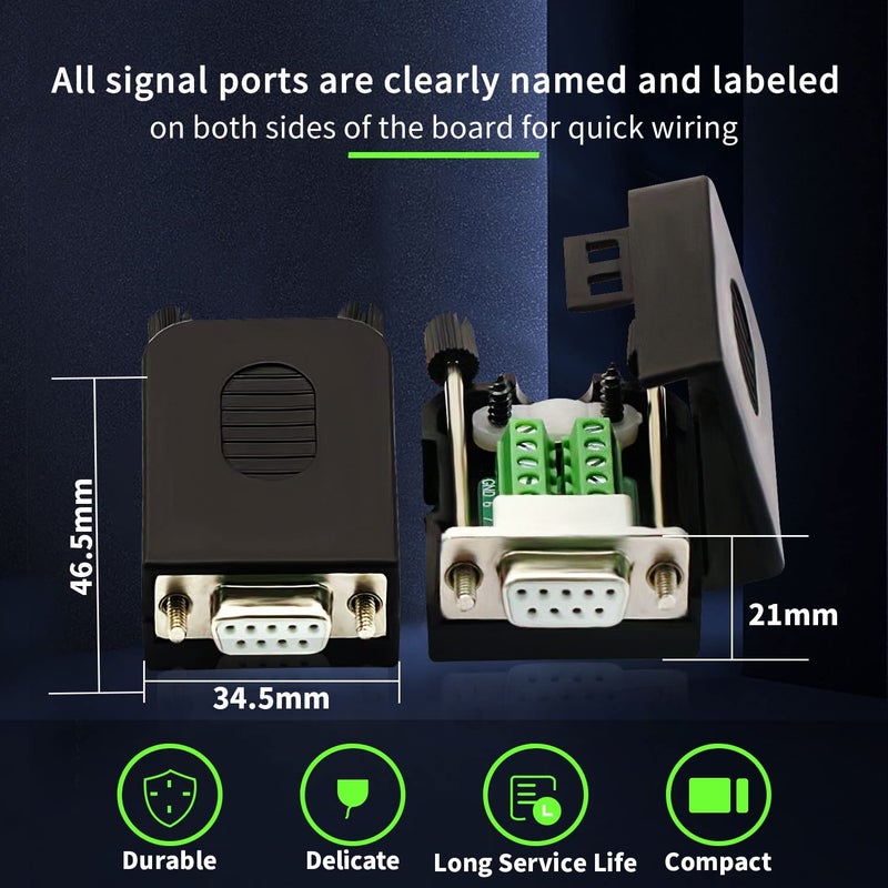 CenryKay موصل DB9 أنثوي بدون لحام من CenryKay 2PCS، لوحة تفكيك DB9 أنثوي RS232 D-SUB تسلسلي إلى موصل طرفي 9 دبابيس مع غلاف ومسامير طويلة أنبوب ذيل - Image 3